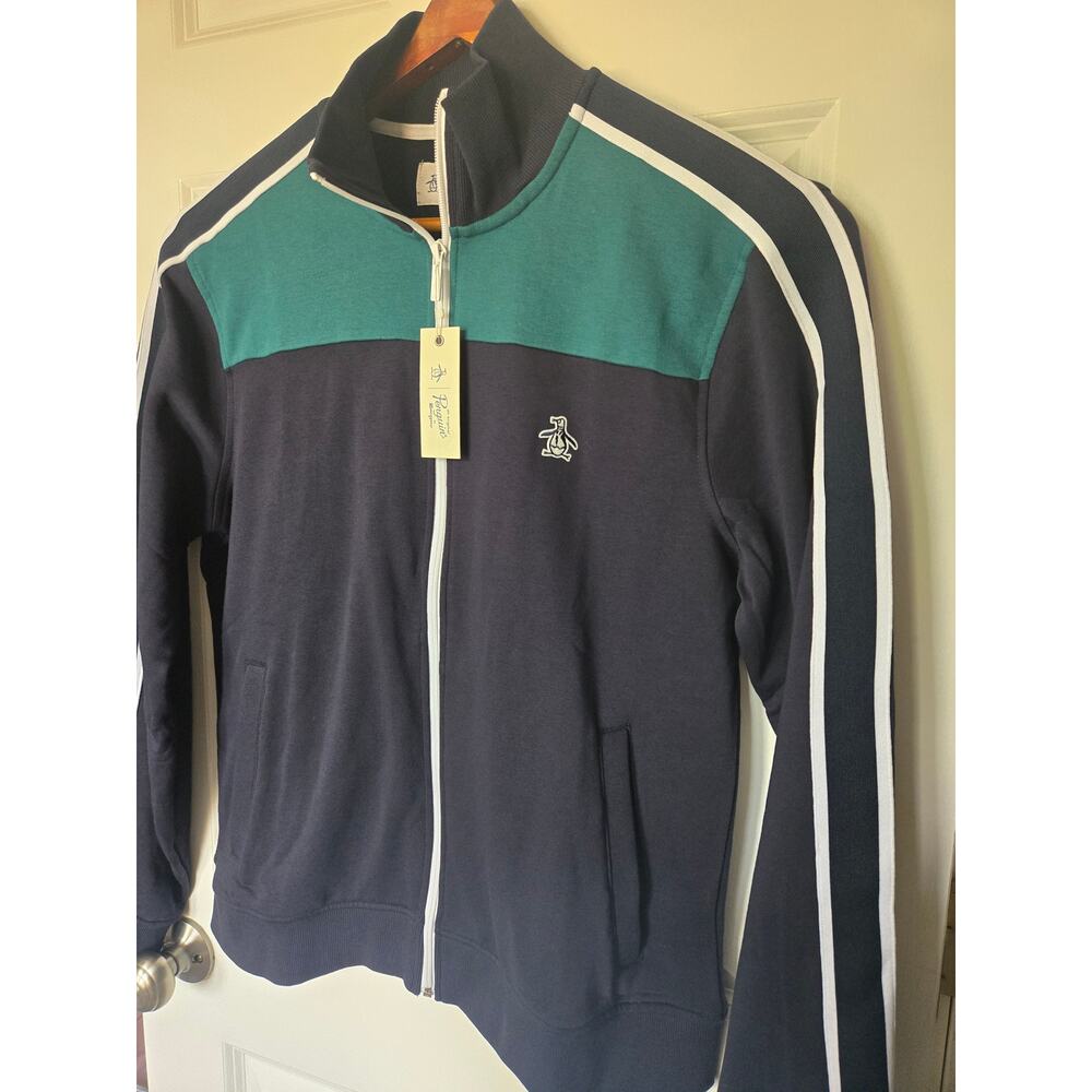 Original Penguin Track Jacket New Zip Men's Casual Soft Navy Green Sport Medium - Picture 3 of 11